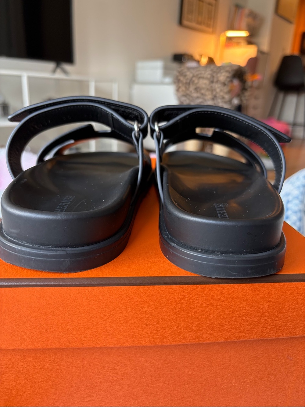 Hermès Black Leather Chypre Sandals - Picture 6 of 10